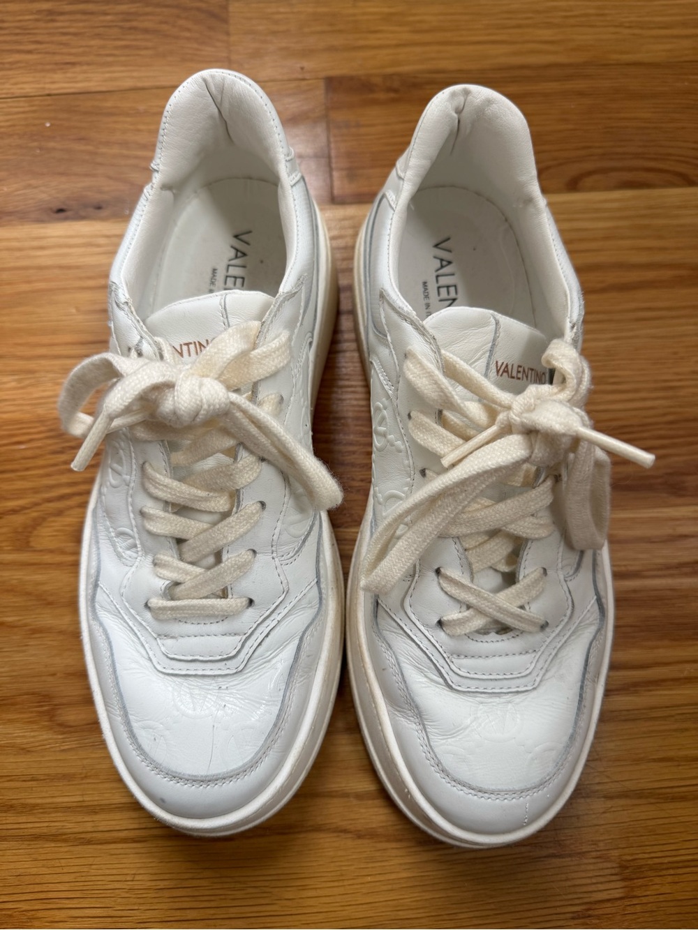 Valentino White Leather Platform Sneakers with Cream Laces - Picture 10 of 11